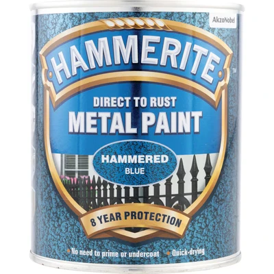Image of ICI Hammerite 5092938 Direct to Rust Metal Paint Hammered Blue Finish 750ML