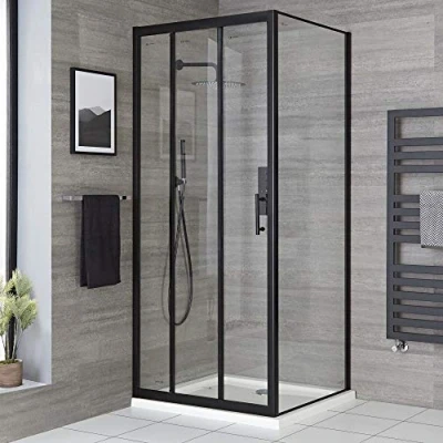 Image of Milano Nero 900mm Reversible Wet Room Triple Sliding Shower Enclosure Door with 800mm Side Panel Black