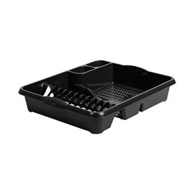 Image of M1SS Plastic Large Dish Drainer Dishes, Plates, Cups, Cutlery Holder Rack Draining Board Drying Tray Racks Midnight Dark Greyish