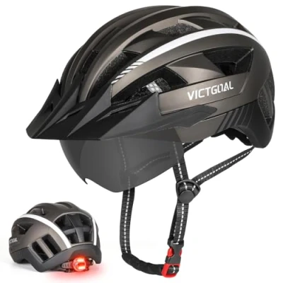 Image of Victgoal Bike Helmet for Men Women with Led Light Detachable Magnetic Goggles Visor Mountain &amp; Road Bicycle Helmets Adjustable Size Adult Cycling (XL: 23.2 24.8 inch (59 63 cm), Ti)