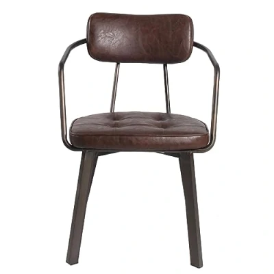 Image of BrackenStyle Belper Arm Chair Classic Design Steel &amp; Faux Leather Pub Restaurant Dining Room Indoor Seat