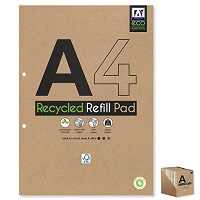 Image of Eco Essentials A4 Recycled Refill Pad 70GSM 240 Pages Sustainably Sourced Wide Ruled