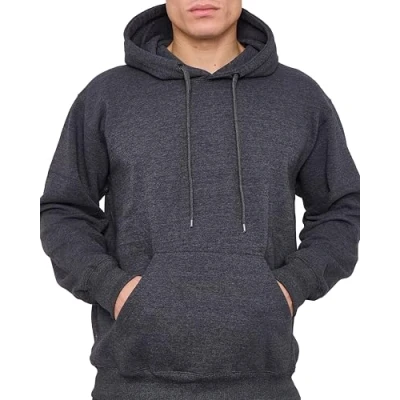 Image of LABEL APPAREL Mens Pullover Fleece Hoodie 300GSM Sweatshirt Hoody Plain Hooded Winter Top, Charcoal, XXL