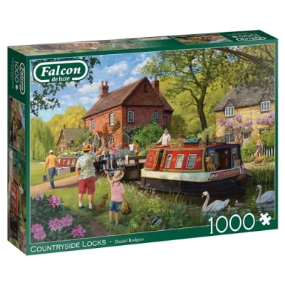 Image of Jumbo Falcon de Luxe Countryside Locks 1000 Piece Jigsaw Puzzle Daniel Rodgers Illustration Tranquil Summer Scene Premium Recycled Board Poster Like Finish Eco Friendly Packaging