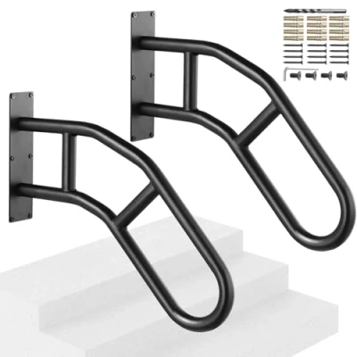 Image of VEVOR HR 03 29 2 Outdoor 29&quot; Length Wall Mount Safety Railings for 1 3 Steps, U Shaped Matte Black Finished, Stair Handrails Kids, Elderly, Pregnant Women, Disabled PCS