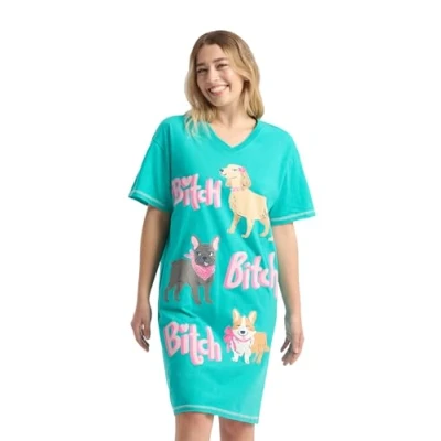 Image of Little Blue House by Hatley Women&#039;s Nightshirt Night Shirt, Bitch Bitch, One Size