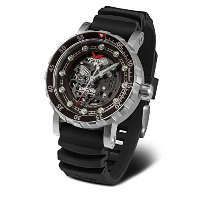 Image of Vostok Europe Men&#039;s Watch Engine Limited Edition Automatic NH72A 30 ATM Set with Leather Strap, Silicone Strap and Dry Box, Silver, Strap.