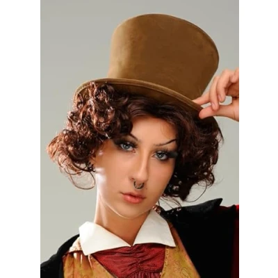 Image of Struts Mens Deluxe Willy Wonka Brown Top Hat Book Character Fancy Dress