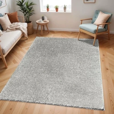 Image of Livabliss Shaggy Rug Modern Berber Living Room 160x213 cm, Soft Rugs for Bedroom Neutral Boho Fluffy Rug, Easy Care Plush Thick Pile Large Dark Grey