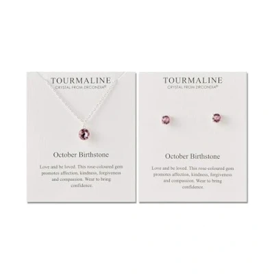 Image of Philip Jones October (Tourmaline) Birthstone Necklace &amp; Earrings Set Created with Zircondia® Crystals