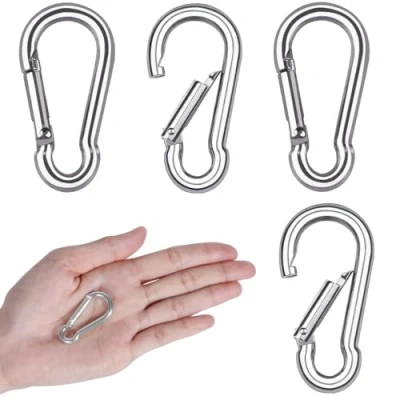Image of Pubiao 4 PCS Carabiner Heavy Duty 304 Stainless Steel M6 Locking Hook Gauge Carabine Swivel Spring Clip for Outdoor Hiking Camping Fishing (Not Climbing)