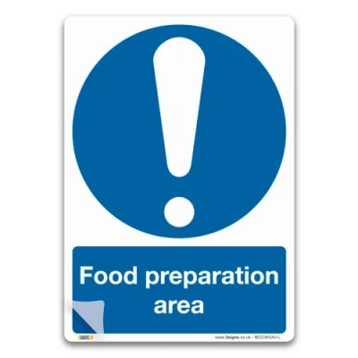 Image of Food Preparation Area Sign, A4 297x210mm, LAMINATED Self adhesive Vinyl Sticker, PPE Mandatory Health and Safety Signs