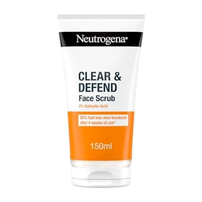 Image of Neutrogena Clear &amp; Defend Facial Scrub (1x 150ml), Oil Free Face Suitable for Oily and Spot Prone Skin, Exfoliator with 2% Salicylic Acid Clinically Proven to Against Breakouts