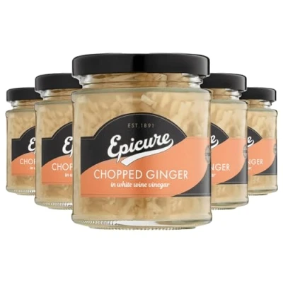 Image of Epicure Chopped Ginger in White Wine Vinegar, 180 g (Pack of 6)
