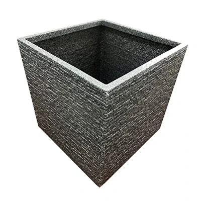 Image of Pluto Packaging 38cm Square Grey Brick Slate Effect Plastic Flower Outdoor Garden Planter (2 Planters)