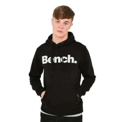 Image of Bench Mens Hoodie Fleece Sweatshirt Hooded Jumper Overhead Pullover Logo Hoody Black M