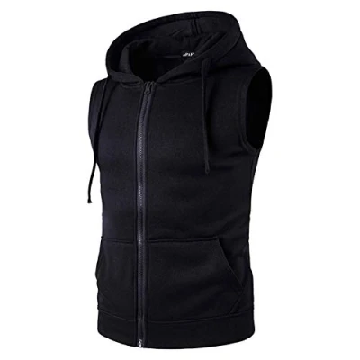 Image of APAELEA Mens Sleeveless Zip Up Hoody Sweatshirt with Pocket Workout Fitness Tanks Tops,Black,L