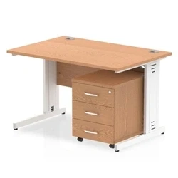 Image of Impulse 1200x800mm Desk Oak WhiteCable Managed Leg and Mobile Ped