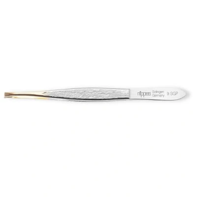 Image of nippes Solingen, Narrow Straight Tip Tweezers Nickel Plated Steel Gold 9cm Silver 1 Piece