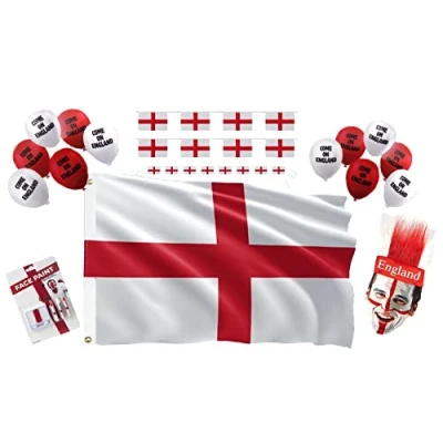 Image of The Dragons Den England St George Cross Football Rugby Georges Day Supporters 5 Piece Kit