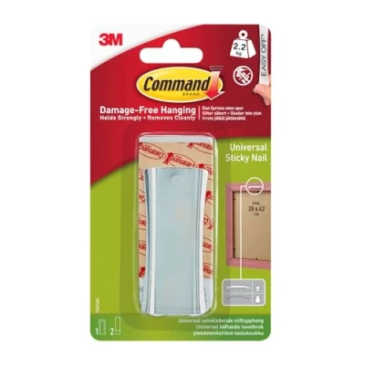Image of Command Metal Universal Picture Hanger 1 Hook and 2 Large Adhesive Strips For Pictures Frames, Mirrors, Wall Decor Clocks Damage Free Hanging Holds up to 2.2 kg