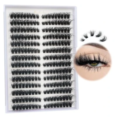 Image of SIISTAS Cluster Lashes 252PCS 8 16mm Fluffy Individual Eyelashes Cat Eyes 80D Clusters DIY Eyelash Extensions D Curl Volume Wispy Natural Soft Lash Extension at Home（80D)