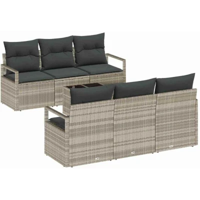 Image of vidaXL 7 Piece Garden Sofa Set with Cushions Light Grey Poly Rattan