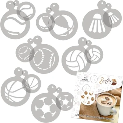 Image of NAKLEO Coffee Cookies Decoration Reusable Plastic Baking Stencil 7x7cm and 11x11cm / 2.8&#039;x2.8&#039; 4.3&#039;x4.3&#039; Sport Football Balls Art Craft DIY Biscuit Pastry Cake Glaze Kitchen