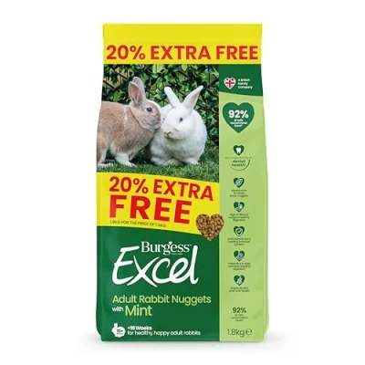 Image of Burgess Excel Rabbit Food with Mint, 1.8kg Nuggets for Adult Rabbits High Fibre, Mint Pellets