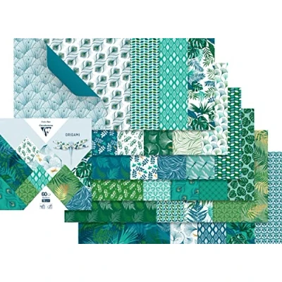 Image of Clairefontaine Ref 95354C Origami Paper (Pack of 60 Sheets) 15 x 15cm in Size, 70gsm Paper, Printed Design on Front &amp; Plain Backs Floral Patterns