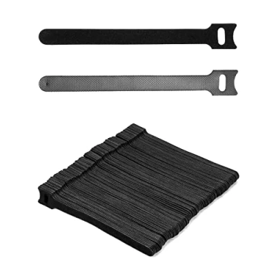 Image of QWORK® 150PCS Hook and Loop Cable Ties, Adjustable Reusable Wrap Cord Organizer (6 Inch I Black)