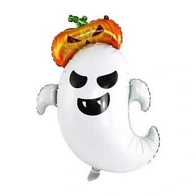 Image of Eurowrap Halloween Ghost Balloon Foil Helium or Air Filled Decoration With Inflating Straw and Ribbon