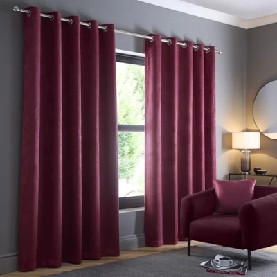 Image of Fusion Wine Red Curtains W66 x L90 (168 229cm) 2x Panels Eyelet in Thermal for Bedroom/Living Room &amp; Drapes Door Strata Collection