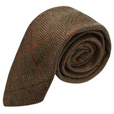 Image of King &amp; Priory Luxury Dijon Herringbone Check Tie, Tweed