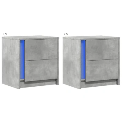 Image of vidaXL Bedside Cabinets with RGB LED Lights 43x34x45 cm Concrete Grey Nightstands for Bedroom or Living Room, Engineered Wood Cabinet, 2 Piece Set