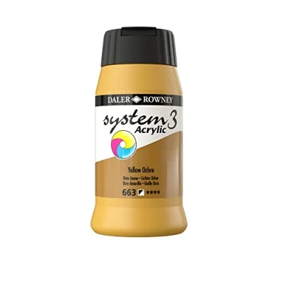 Image of Daler Rowney System3 Acrylic Paint, Plastic Pot, 16.91oz 500 ml, Yellow Ochre