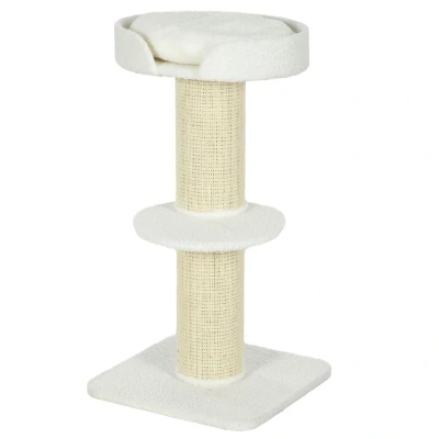 Image of PawHut 2 Tier Cat Resting Tree w/Top Basket Cushion Sisal Post Cream White