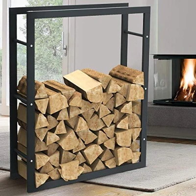 Image of BAKAJI Vertical Wood Rack Shelf Holder Rectangular Metal Door Outdoor House Garden Fireplace Stove Modern Design (100 x 25 80 cm)