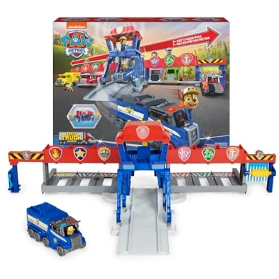 Image of Paw Patrol Big Truck Pups, Stop HQ, 91.4 cm wide Transming Playset, Action Figures, Toy Cars, Lights and Sounds, Kids Toys Ages 3 up