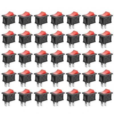 Image of GTIWUNG 35Pcs On/Off Rocker Switch, Mini Boat Switch 10A/125V 6A/250V, 2 Pin Toggle SPST Press Button for Car Auto Household Appliances, Red