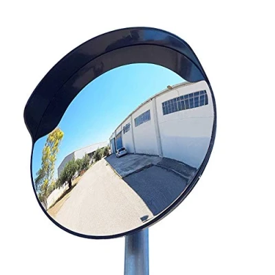 Image of SNS Safety LTD Convex Traffic Mirror for Driveways, Warehouses, Garages and Offices, Black (Diameter 45 cm, with Pole Bracket 48 mm)