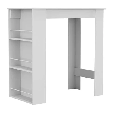 Image of URBNLIVING 3 Tier Dining Bar Coffee Kitchen Island Table Open Storage Shelves Living Room (White)
