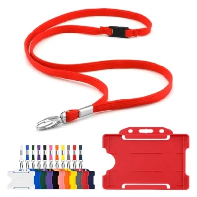 Image of CKB LTD Lanyard with Card Holder Includes 1x Eco Friendly RPET Plain Safety Breakaway Neck Strap Metal Clip and Matching Biodegradable Single Sided Rigid Plastic ID Badge (Red)