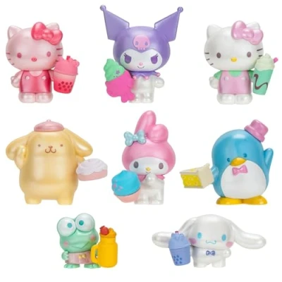 Image of Hello Kitty and Friends Sweet Snacks 8 Pack with Mix Match Accessories 2 Figures Kitty, My Melody, Kuromi, Cinnamoroll, Pompompurin, Keroppi, Tuxedosam