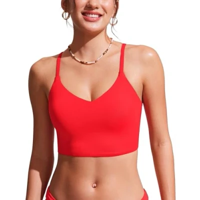 Image of CRZ YOGA Women&#039;s Bikini Tops Adjustable Spaghetti Straps Swimsuit Padded Athletic Bathing Suit Deep Red 14