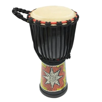 Image of A Star 7 Inch Painted Colourful West African Djembe Drum Authentic Handmade, Rope Tuned, Natural Skin Head Educational Hand 40 cm Height