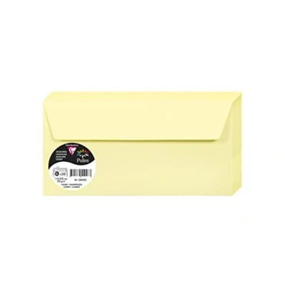 Image of Clairefontaine 120022C Pack of 50 Self Adhesive Envelopes DL Format 11x22cm 120g/m² Color Canary Invitation to Events and Correspondence Pollen Range Premium Paper