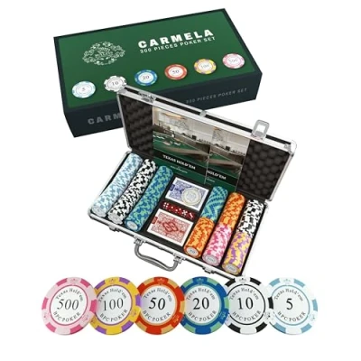 Image of Bullets Playing Cards &#039;Carmela&#039; Poker Set with 300 Clay Chips including Ceramic Dealer Button, Double Pack of