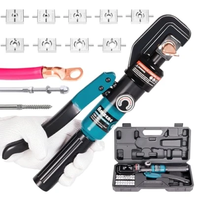 Image of Hand Operated Hydraulic Crimping Tool Range 12 AWG 2/0 for Cable lugs Crimper Wire Terminal Lug with 9 Pairs Dies