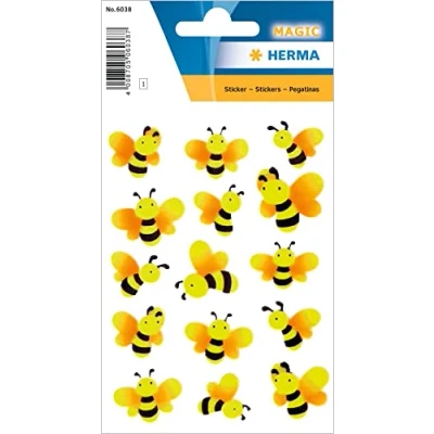 Image of HERMA 6038 Neon Stickers for Children, Bees (15 Stickers, Plastic, Matte) Self Adhesive, Permanent Adhesive Motif Labels Girls and Boys, Colourful